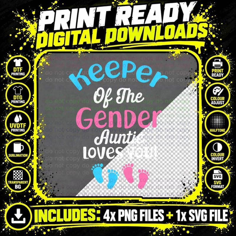 Funny Quote Keeper of the Gender Aunt - Gender Reveal Png SVG Digital Bundle