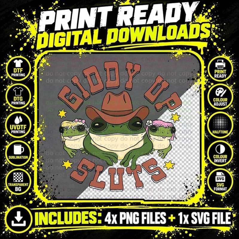 Giddy up Cowboy Frogs T-Shirt, Western Cartoon Humor Png SVG Digital Bundle