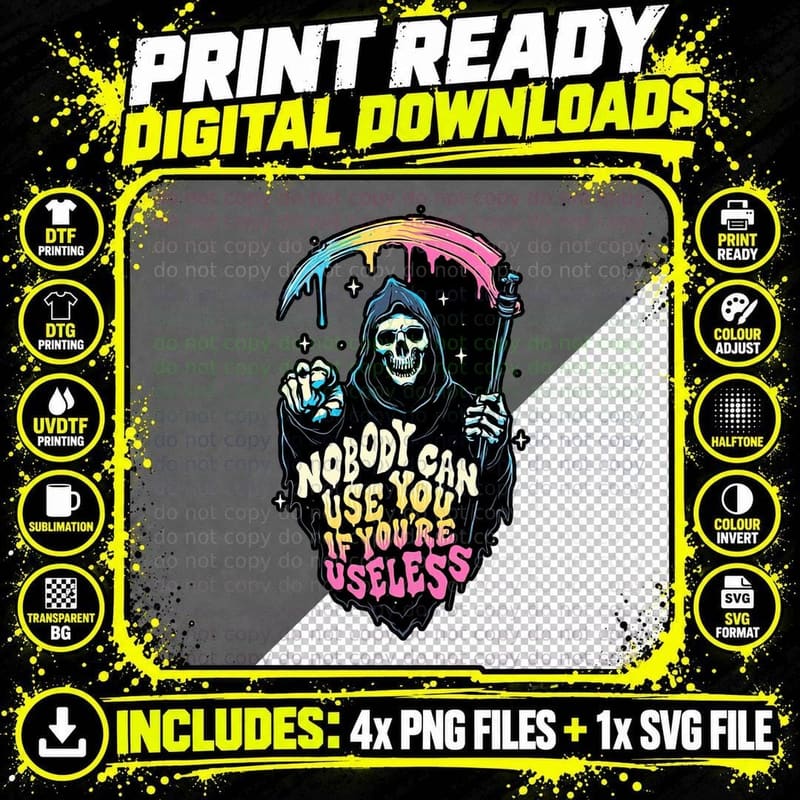 Grim Reaper T-Shirt, Sarcasm Typography Tee Png SVG Digital Bundle