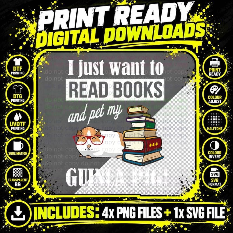 Guinea Pig Reading Books T-Shirt, Pet Lover Apparel Png SVG Digital Bundle