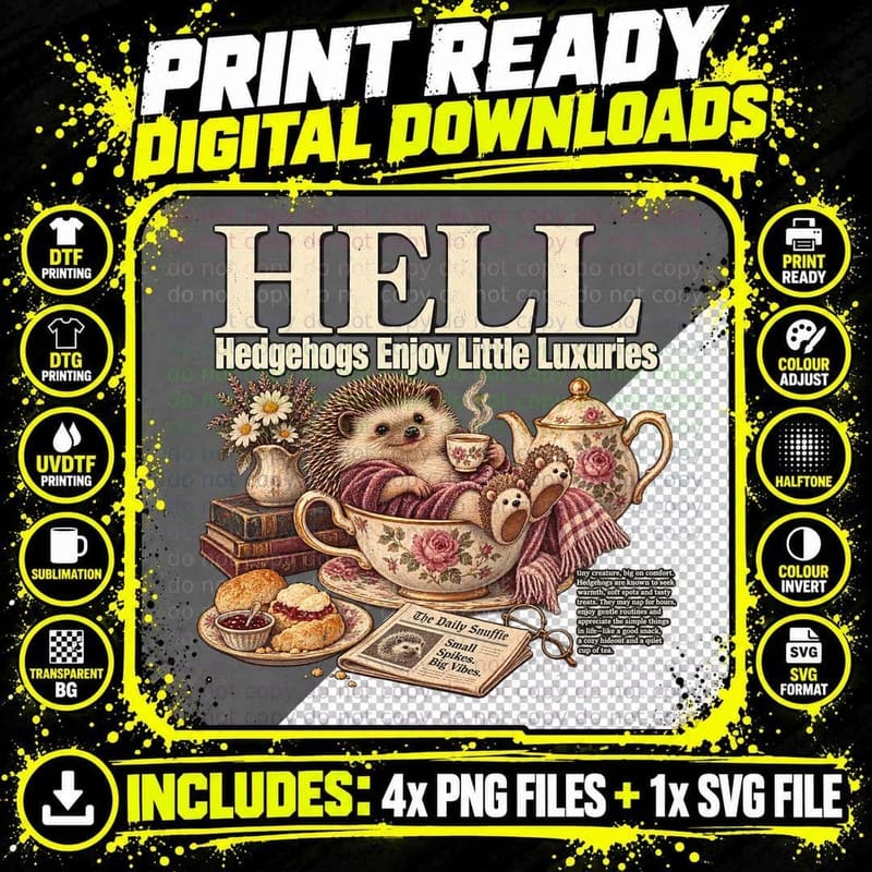 HELL Hedgehog Shirt Funny Hedgehog Lover Tea Cup Cozy Png SVG Digital Bundle
