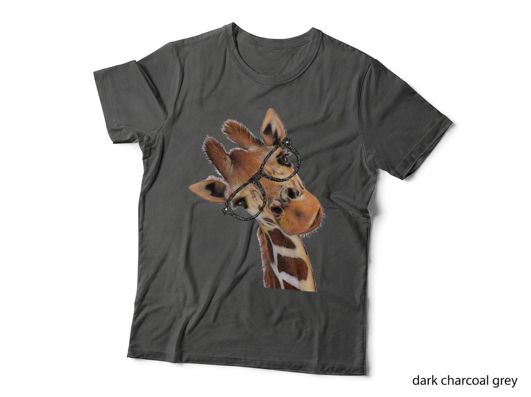 Hipster Giraffe Glasses Tee, Quirky Wildlife Portrait, Funny Animal Lover