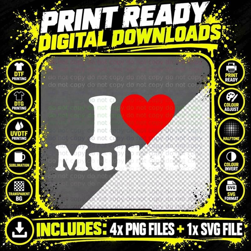 I Heart Mullets Funny Red Heart Logo Tee Png SVG Digital Bundle