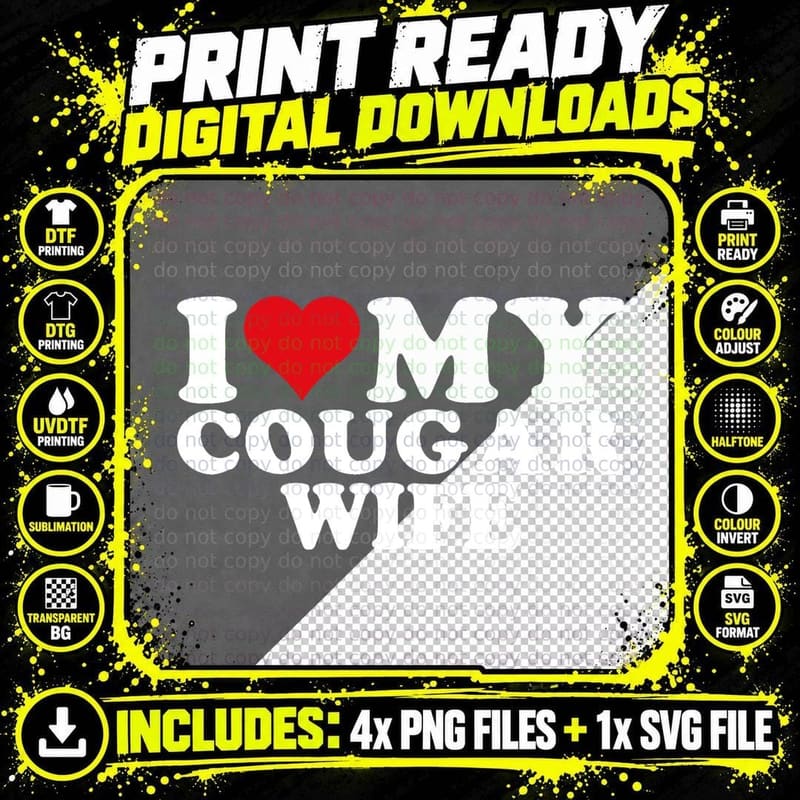 I Heart My Cougar Wife Red Heart Bold Slogan Tee Png SVG Digital Bundle