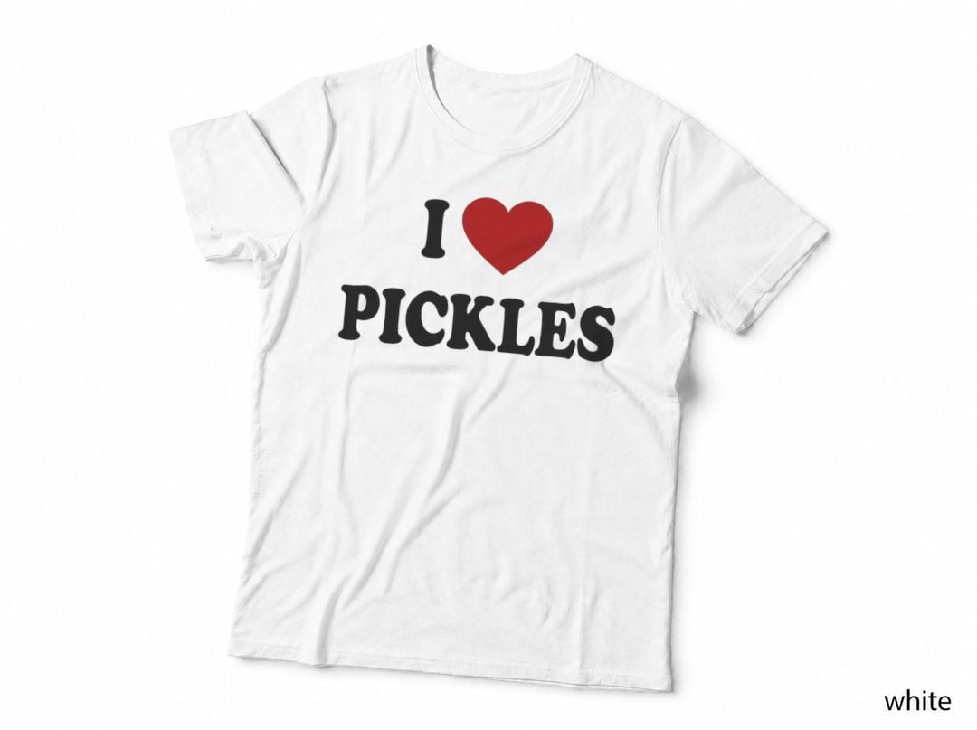 I Heart Pickles Red Heart Bold Slogan Tee, Funny Foodie, Pickle Lover Top