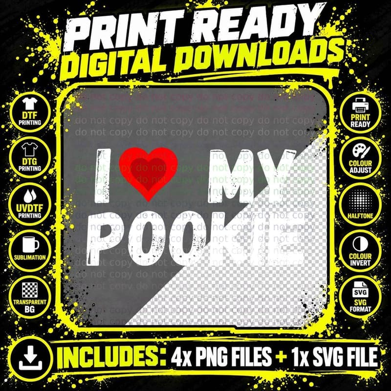 I Love My Pookie Vintage Distressed Text Png SVG Digital Bundle