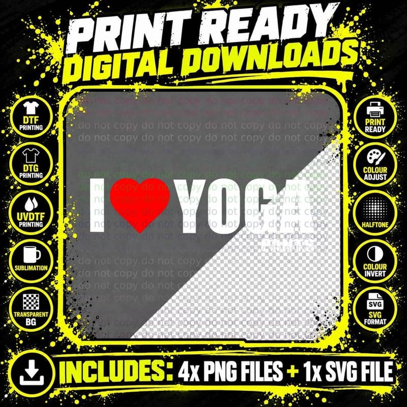 I Love Yoga Pants T-Shirt, Bold Heart Graphic Png SVG Digital Bundle