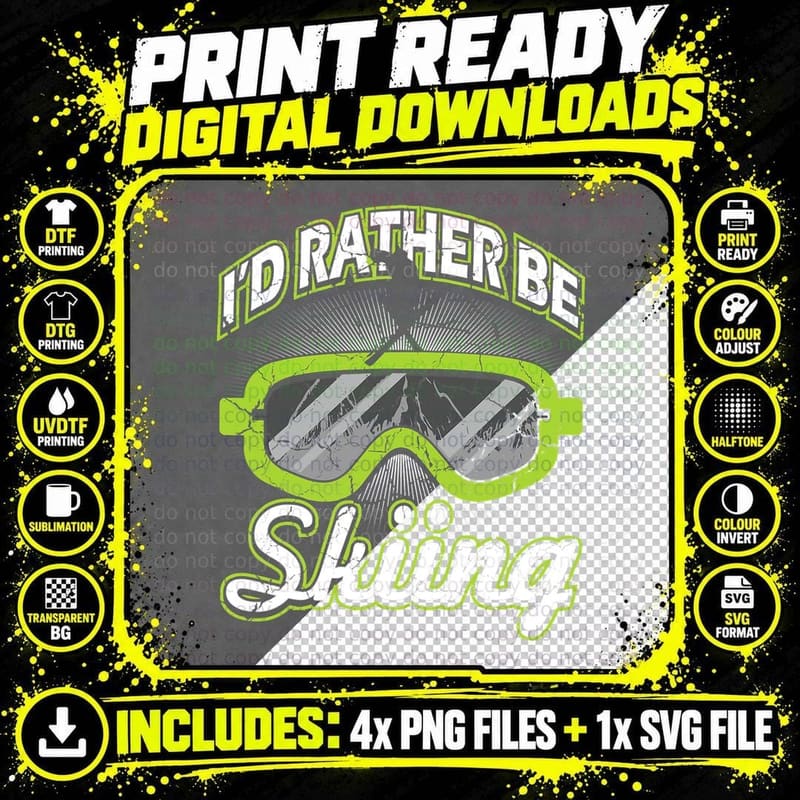I'd Rather Be Skiing Goggles T-Shirt Png SVG Digital Bundle