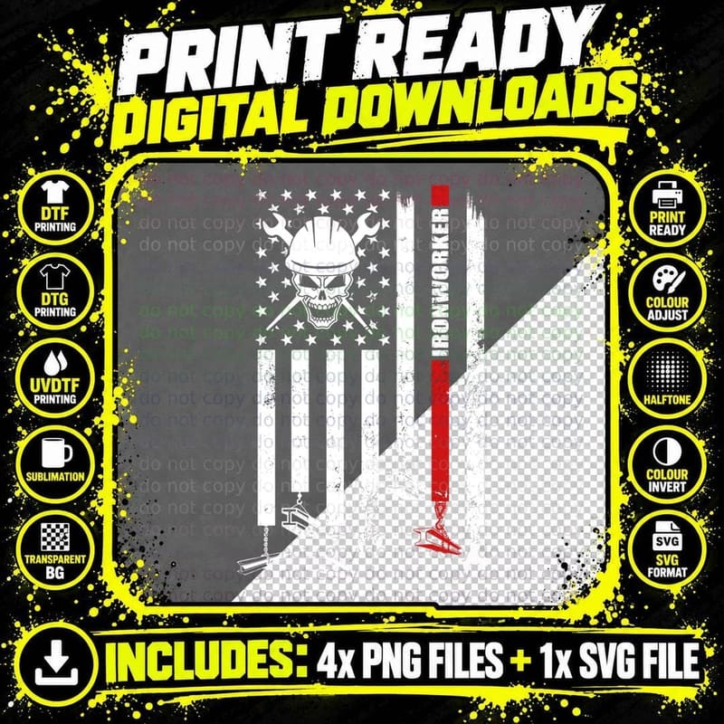 Ironworker Funny T-Shirt, Hard Hat Skull Png SVG Digital Bundle