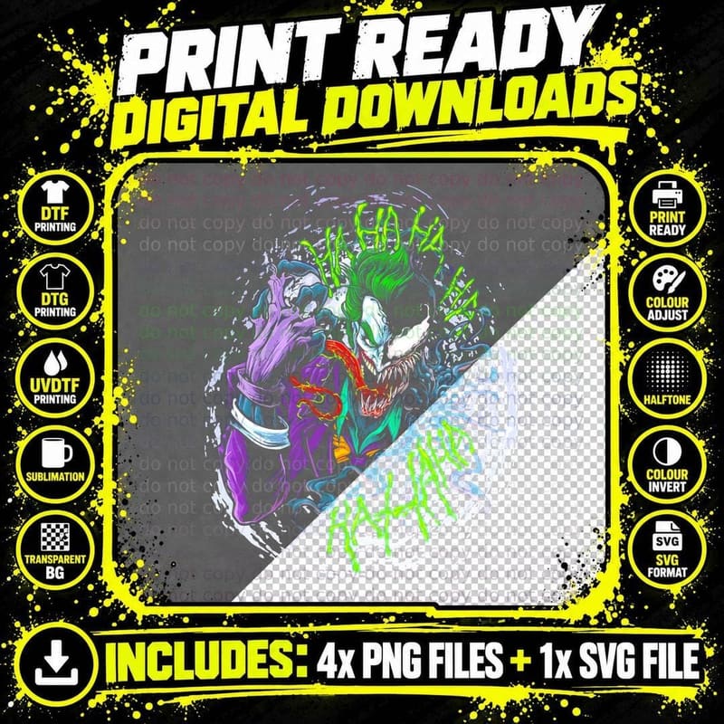 Joker Simbionte T-Shirt, Comic Villain Style Png SVG Digital Bundle