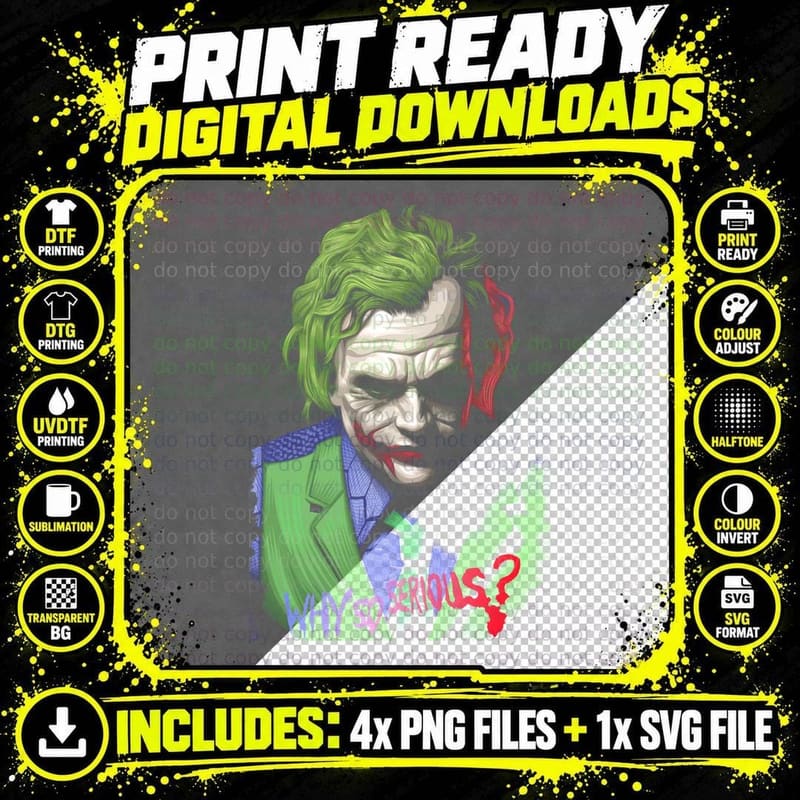 Joker T-Shirt, Comic Villain Print, Dark Humor Style Png SVG Digital Bundle