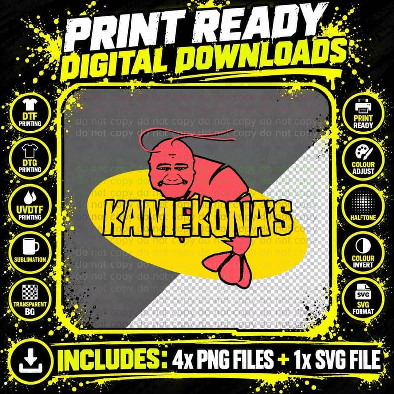 Kamekona's Shrimp Funny Cartoon Face Logo Png SVG Digital Bundle