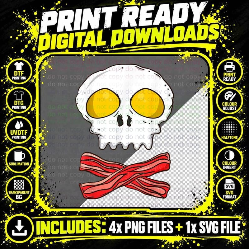 Keto Breakfast Pirate Skull T-Shirt, Funny Food Art Png SVG Digital Bundle
