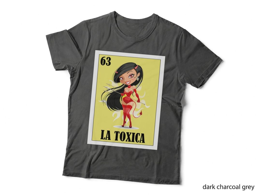 La Toxica Loteria Card T-Shirt, Devil Girl in Red, Funny Mexican Folklore