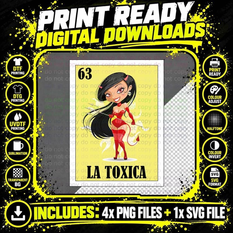 La Toxica Loteria Card T-Shirt, Devil Girl in Red Png SVG Digital Bundle