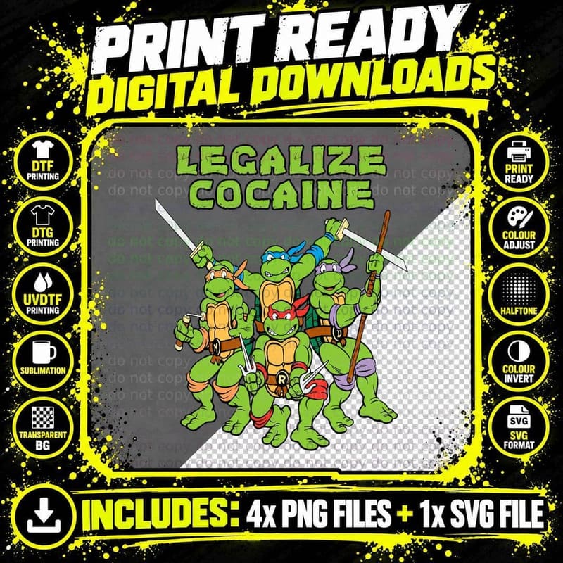 Legalize Cocaine Ninja Turtles Parody Funny Cartoon Fan Png SVG Digital Bundle