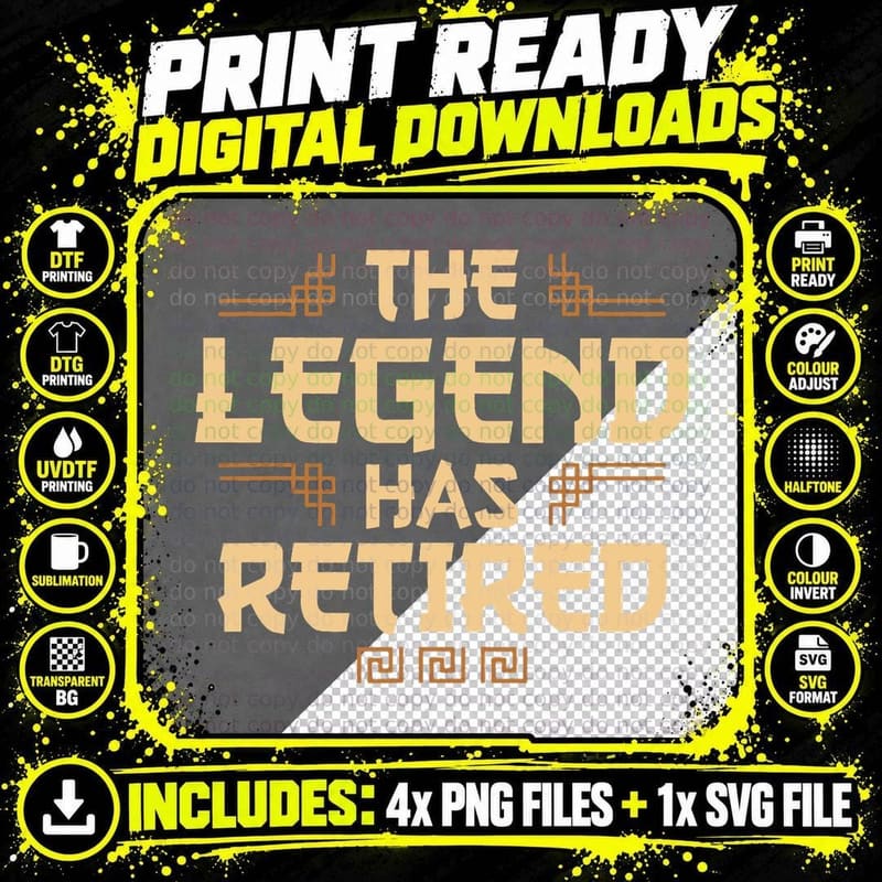 Legend Has Retired, Bold Retro Typography Png SVG Digital Bundle
