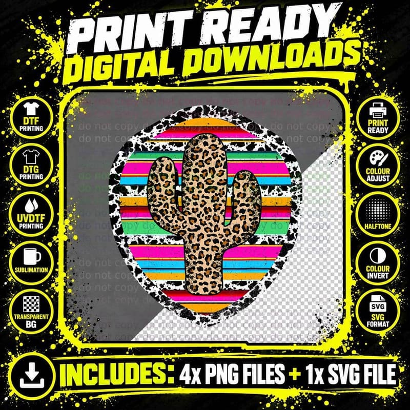 Leopard Print Cactus Serape T-Shirt, Cowgirl Fashion Png SVG Digital Bundle