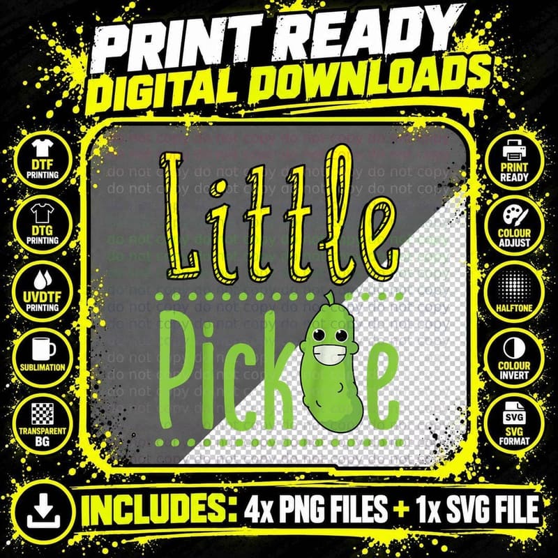 Little Pickle T-Shirt, Cute Cartoon Pickle Funny Veggie Png SVG Digital Bundle