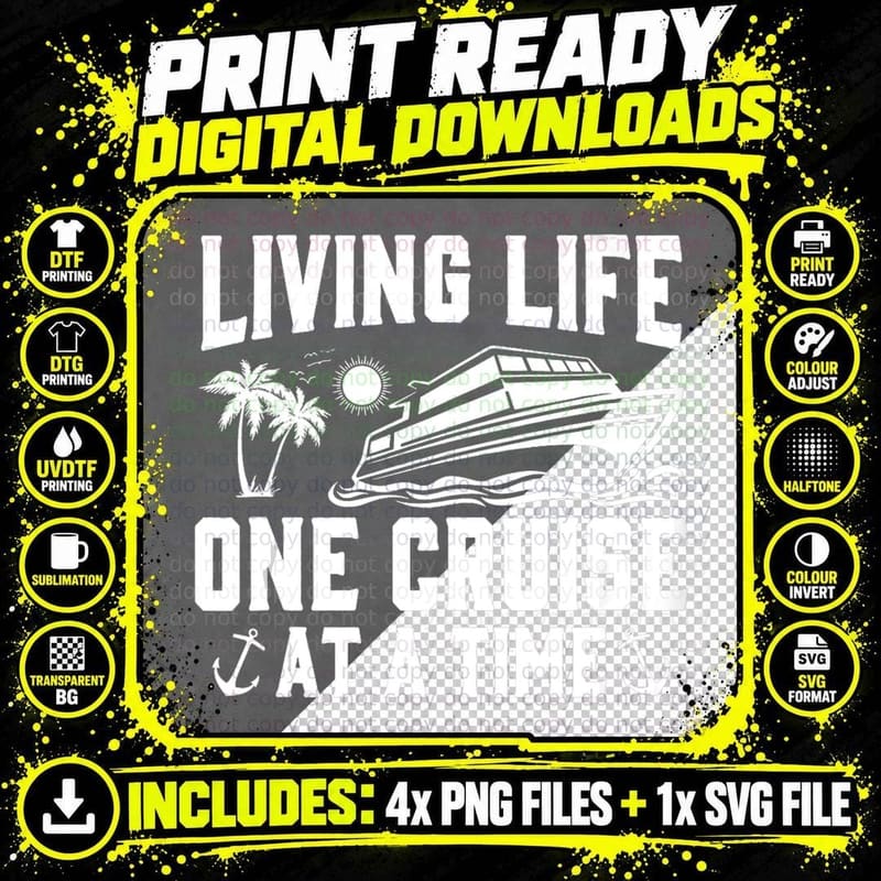 Living Life One Cruise at the Time Funny Cruise Party Png SVG Digital Bundle