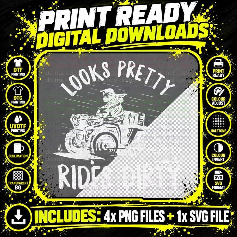 Looks Pretty Rides Dirty Dark Bg T-Shirt Png SVG Digital Bundle