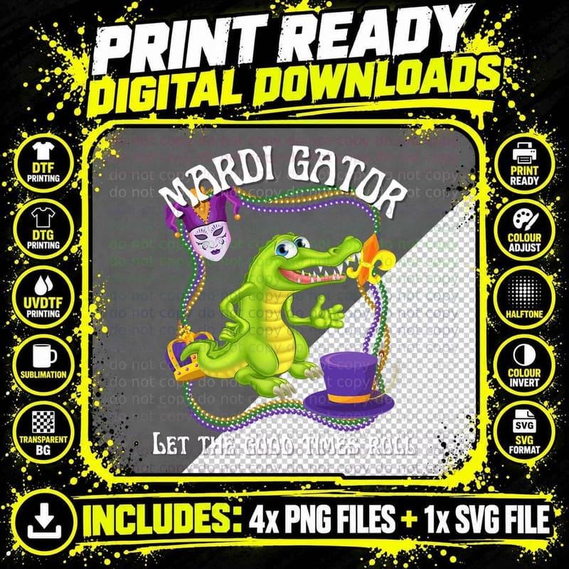 Mardi Gras Alligator T-Shirt, Funny Mardi Gras Design Png SVG Digital Bundle
