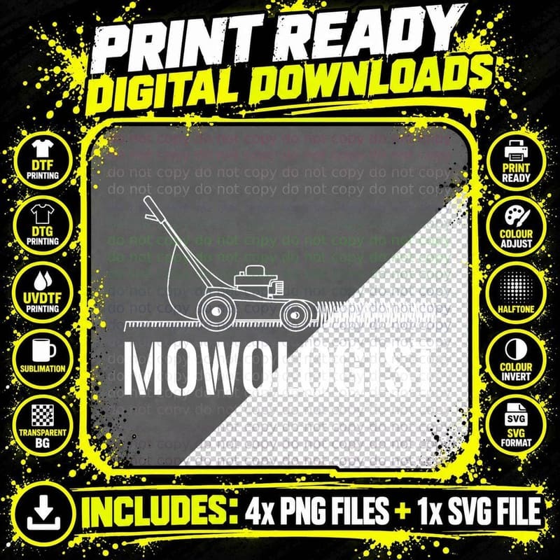 Mowologist Lawn Mower Silhouette, Funny Gardener Slogan Png SVG Digital Bundle