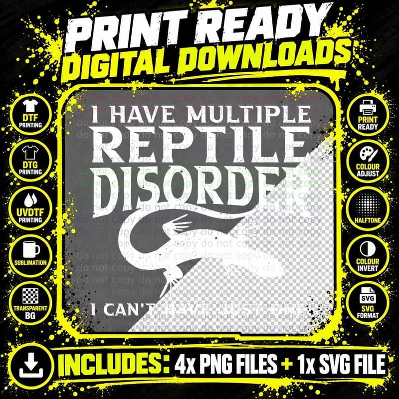 Multiple Reptile Disorder T-Shirt, Funny Reptile Design Png SVG Digital Bundle