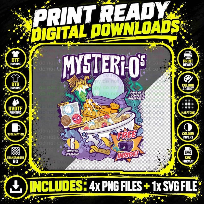 Mysteri-O's Villain Cereal Box Parody Png SVG Digital Bundle