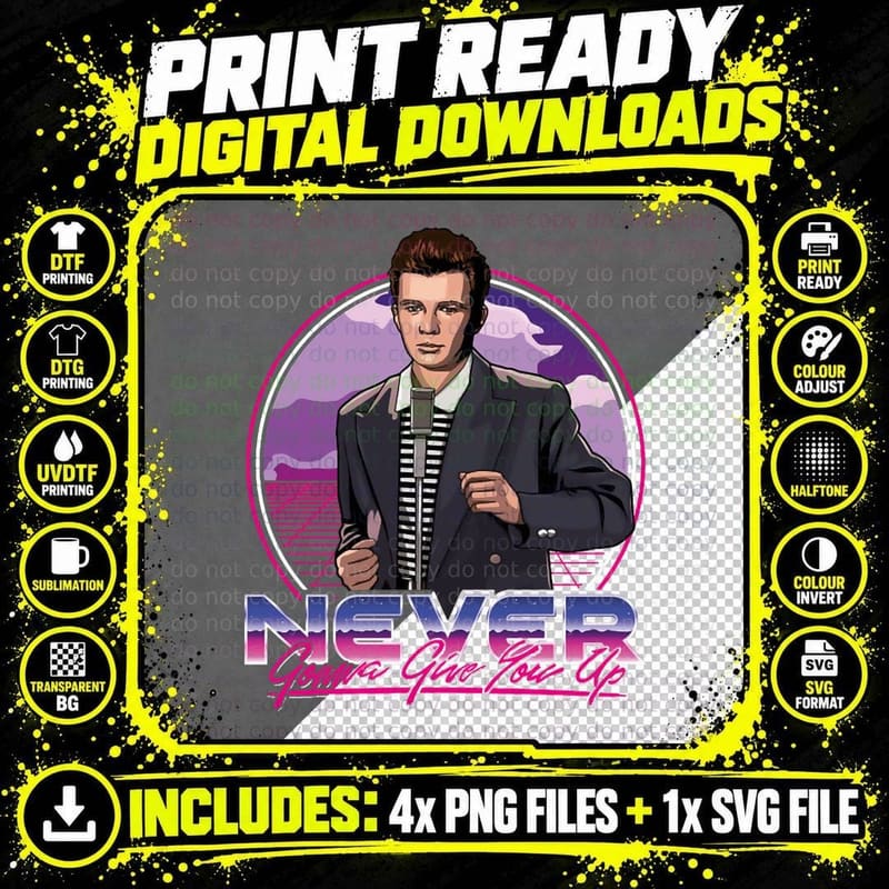 Never Gonna Give You up Retro Shirt, Rick Roll Meme Png SVG Digital Bundle