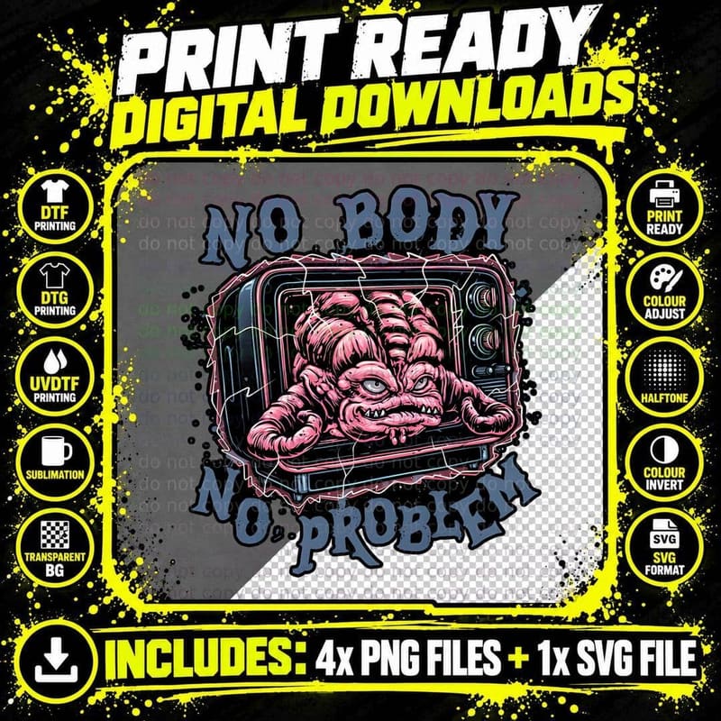 No Body No Problem Krang TV Tee, Funny Pink Brain Png SVG Digital Bundle