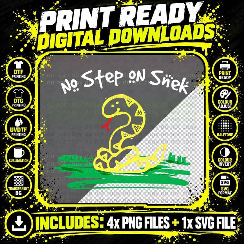 No Step on Snek Hand-Drawn Yellow Snake Png SVG Digital Bundle