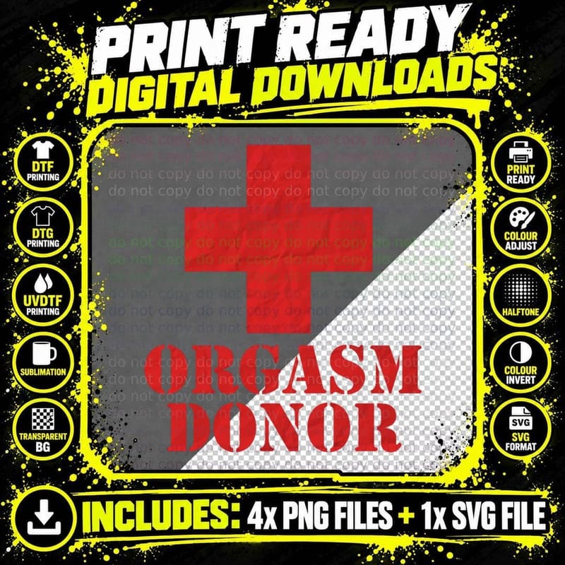 Orgasm Donor Red Cross Stencil Bold Text T-Shirt Png SVG Digital Bundle
