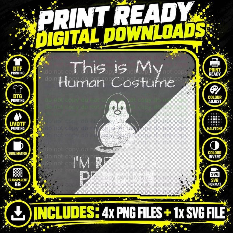 Penguin Costume T-Shirt, Funny Animal Humor Png SVG Digital Bundle