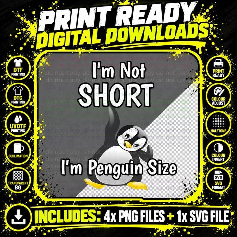 Penguin Size T-Shirt, Funny Sarcasm, Pet Lover Apparel Png SVG Digital Bundle