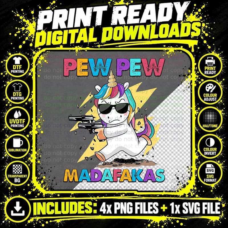 Pew Pew Madafak.as Funny Animal Lovers Meme Unicorn Png SVG Digital Bundle