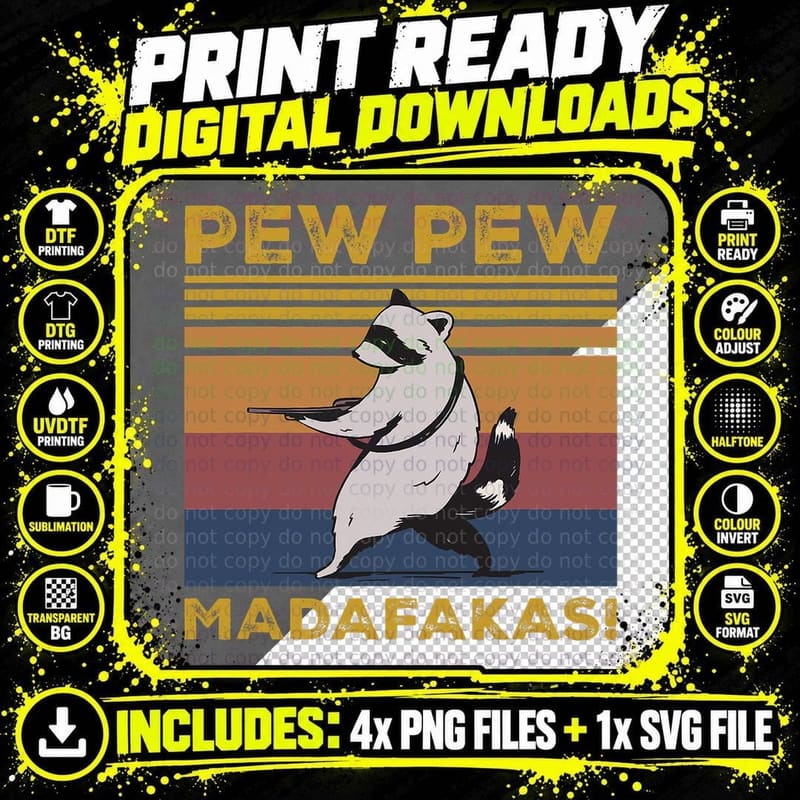 Pew Pew Madafakas Funny Raccoon Lover Gift Vintage Retro Png SVG Digital Bundle