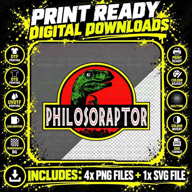 Philosoraptor T-Shirt, Jurassic Parody, Sarcasm Humor Png SVG Digital Bundle