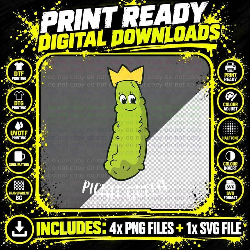 Pickle Queen T-Shirt, Cute Cucumber Crown Cartoon Png SVG Digital Bundle