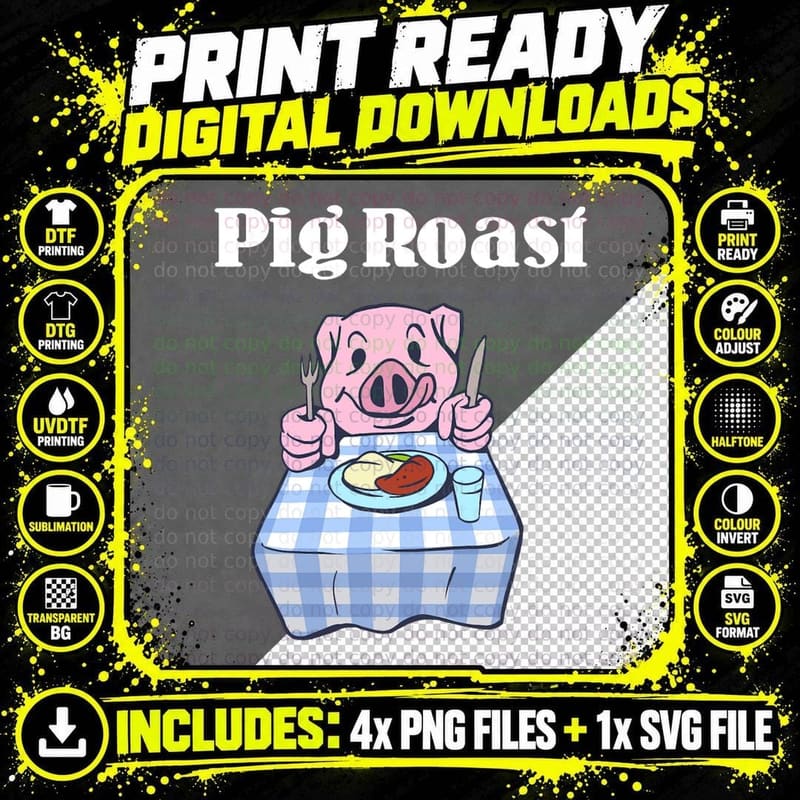 Pig Roast Pun T-Shirt, Funny Food Humor Png SVG Digital Bundle
