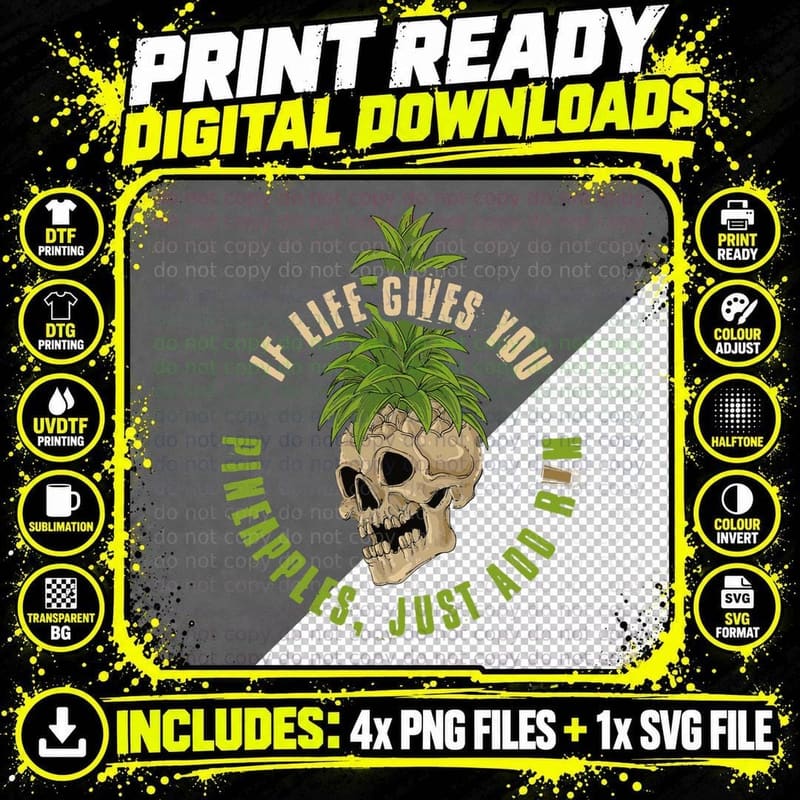 Pineapple Skull T-Shirt, Funny Sarcasm Png SVG Digital Bundle