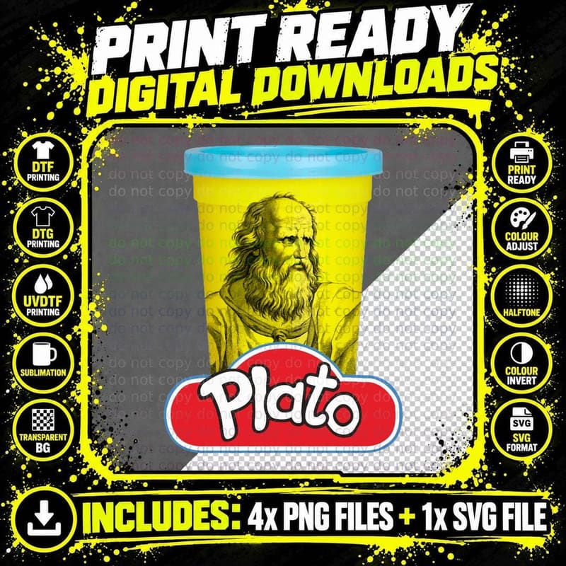 Plato Play-Doh Philosophy Pun Tee, Greek Philosopher Png SVG Digital Bundle