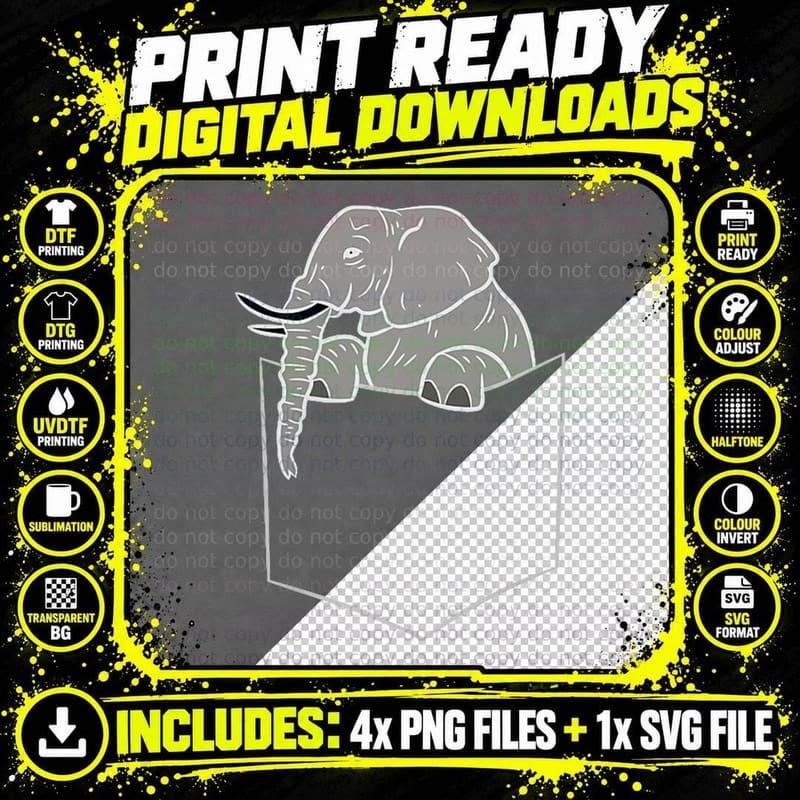 Pocket Elephant T-Shirt, Funny Animal Design Png SVG Digital Bundle