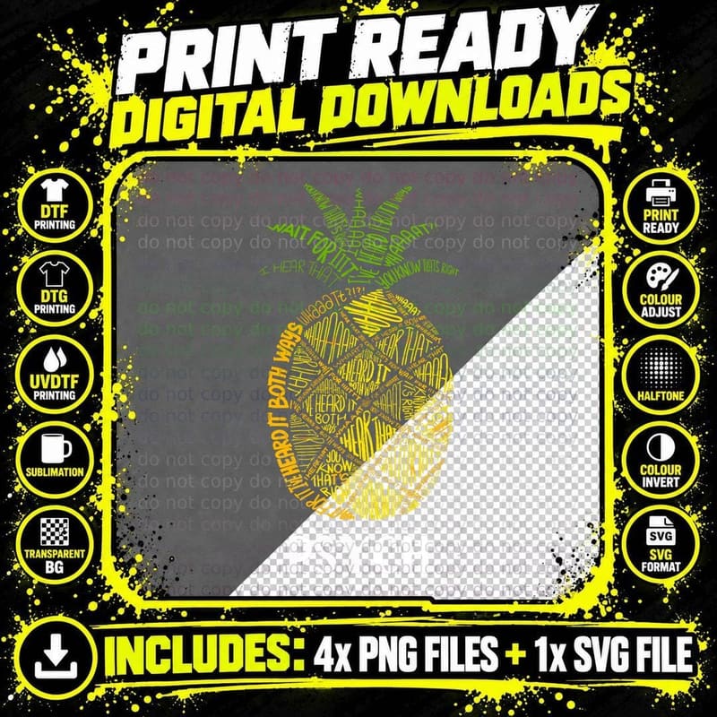 Psych Pineapple Typography T-Shirt Png SVG Digital Bundle