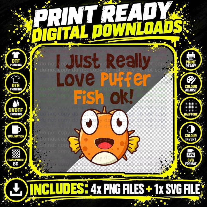 Puffer Fish T-Shirt, Blowfish Funny Design Png SVG Digital Bundle
