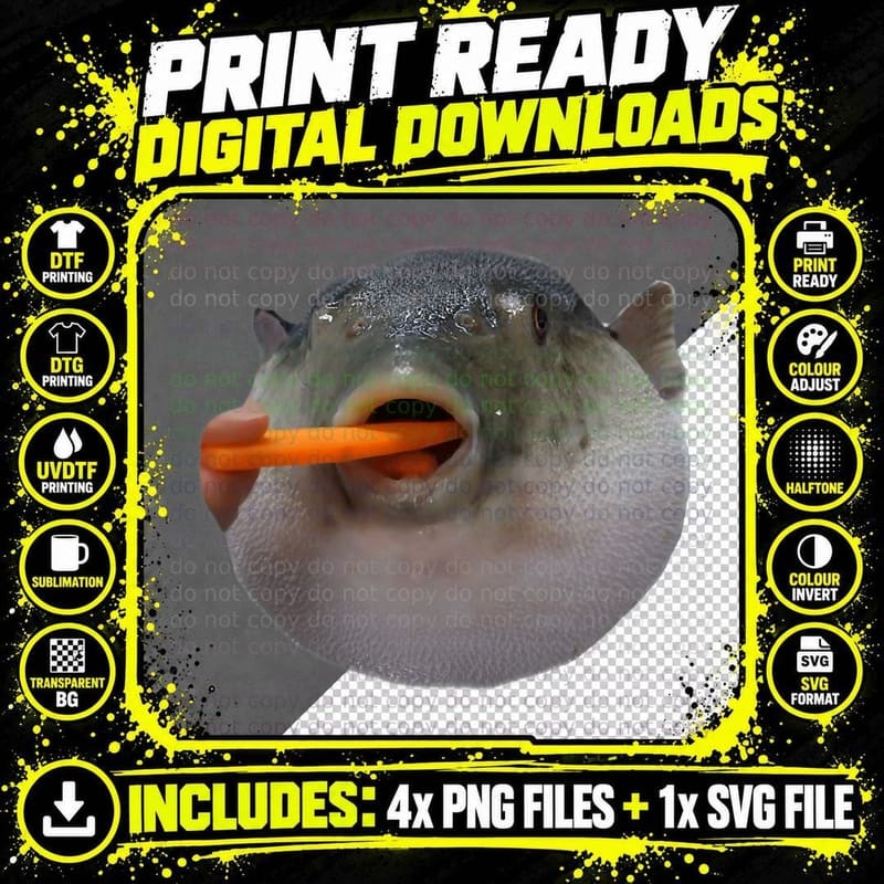 Pufferfish Eating a Carrot Meme Funny Blowfish Dank Png SVG Digital Bundle