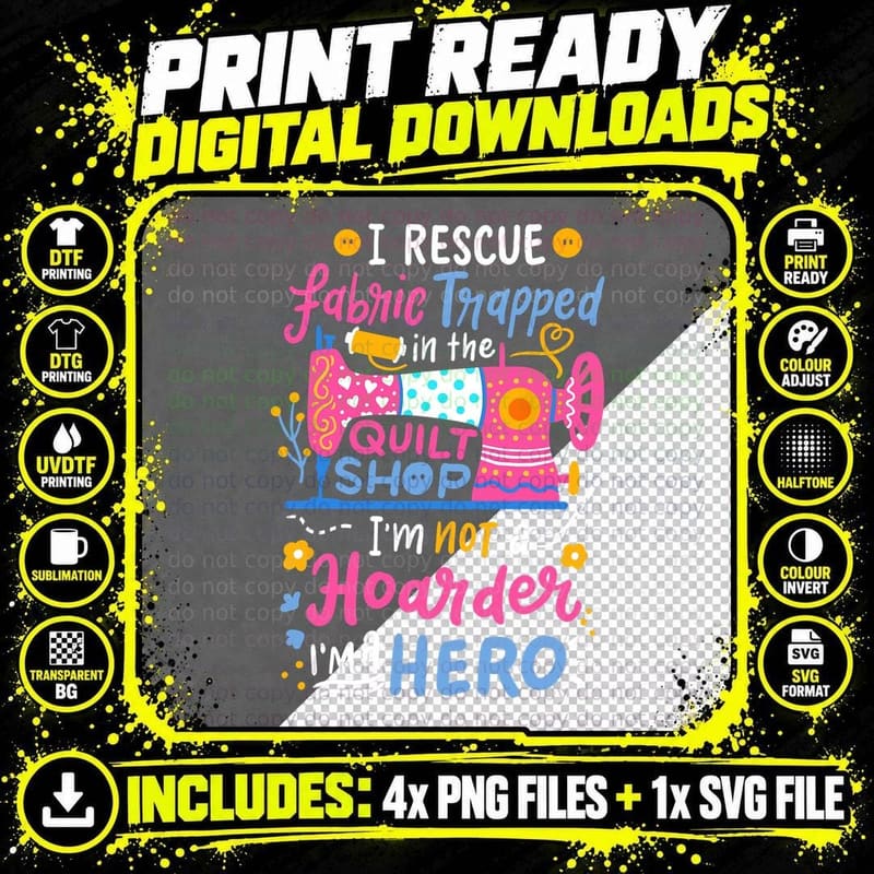 Rescue Fabric from the Quilt Shop T-Shirt Png SVG Digital Bundle