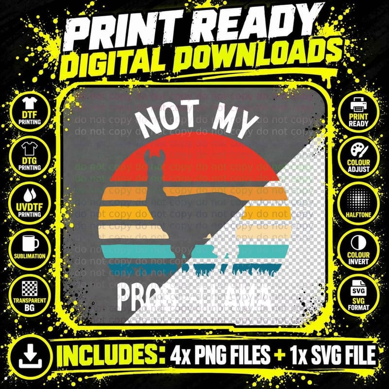 Retro Funny Llama Alpaca Graphic T-Shirt, Vintage Style Png SVG Digital Bundle
