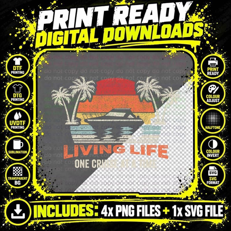 Retro Living Life One Cruise at a Time Funny Cruise Ship Png SVG Digital Bundle