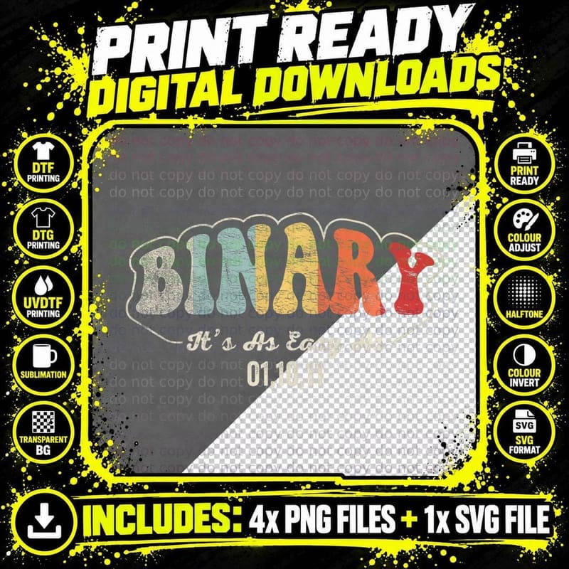Retro Vintage Binary Funny Computer Geek Programmer Png SVG Digital Bundle